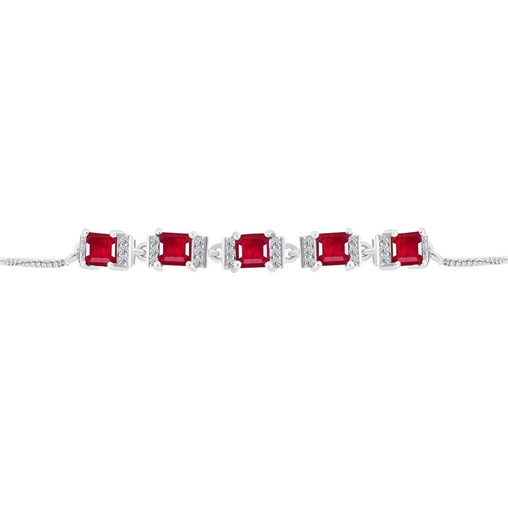 Pulseira de Prata com Rubi de Madagáscar e Topázio Branco  Contraste: Cabeca de Veado (800)