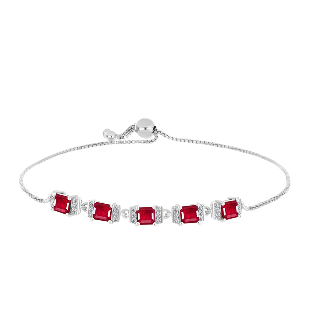Pulseira de Prata com Rubi de Madagáscar e Topázio Branco  Contraste: Cabeca de Veado (800)
