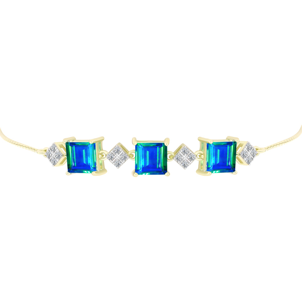 Pulseira de Prata com Banho de Ouro com Quartzo Pavão e Topázio Branco  Contraste: Cabeca de Veado (800) 2 