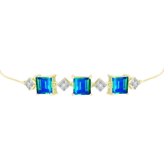 Pulseira de Prata com Banho de Ouro com Quartzo Pavão e Topázio Branco  Contraste: Cabeca de Veado (800)