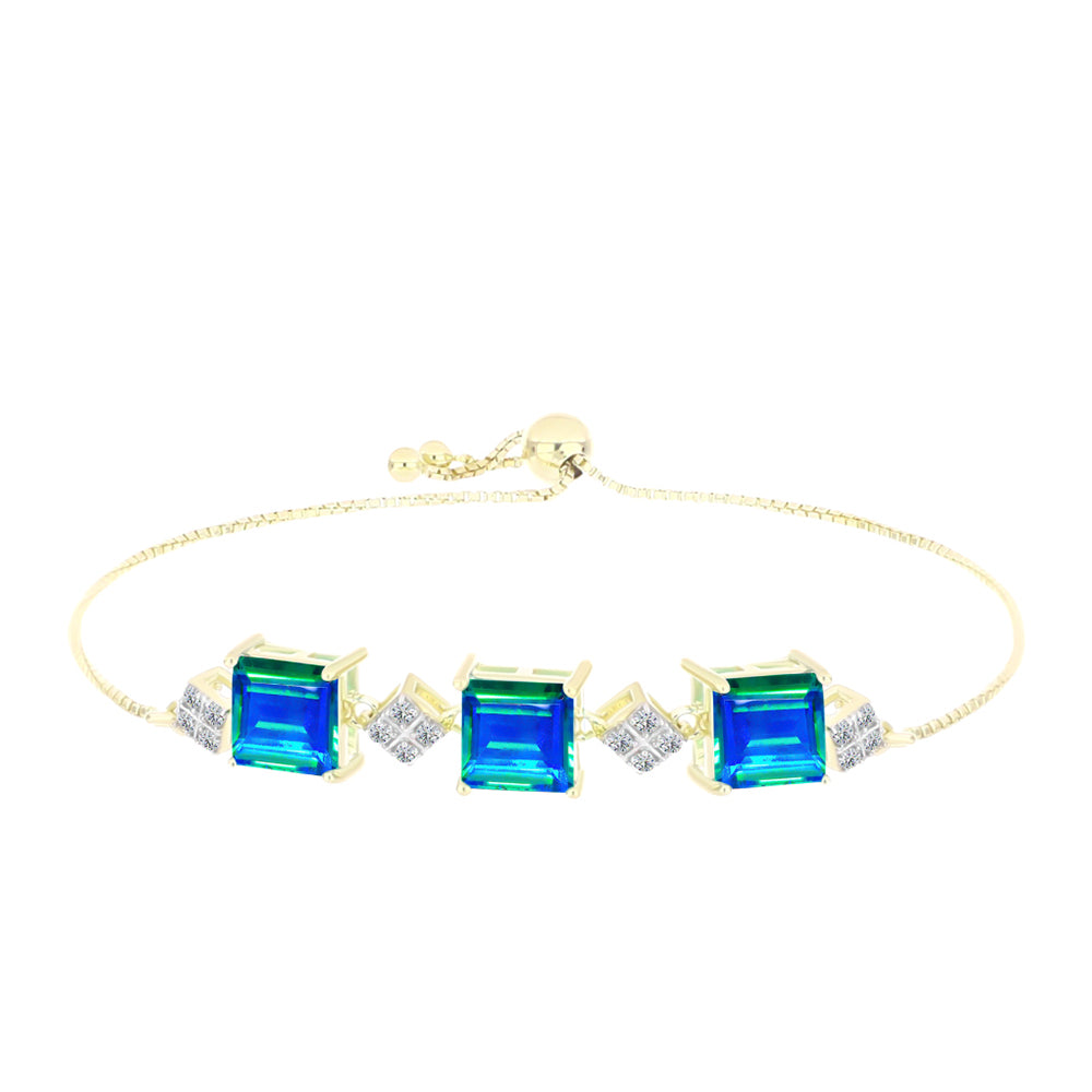 Pulseira de Prata com Banho de Ouro com Quartzo Pavão e Topázio Branco  Contraste: Cabeca de Veado (800) 1 