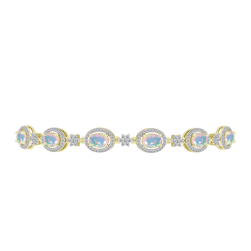 Pulseira de Prata com Banho de Ouro com Opala Welo e Topázio Branco  Contraste: Cabeca de Veado (800) 2 