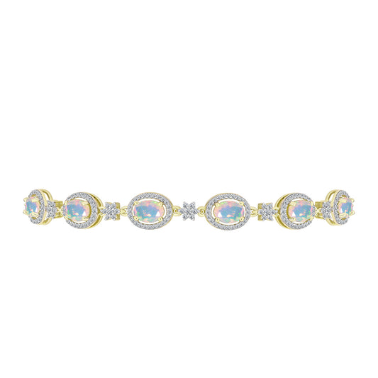 Pulseira de Prata com Banho de Ouro com Opala Welo e Topázio Branco  Contraste: Cabeca de Veado (800)