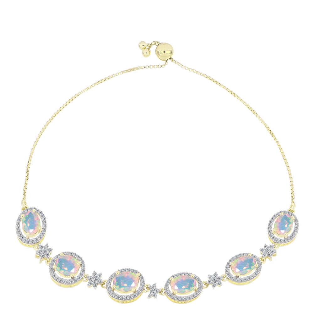 Pulseira de Prata com Banho de Ouro com Opala Welo e Topázio Branco  Contraste: Cabeca de Veado (800)
