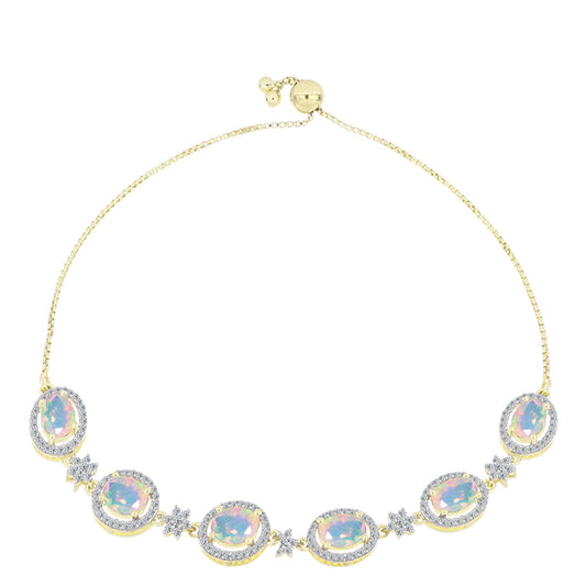 Pulseira de Prata com Banho de Ouro com Opala Welo e Topázio Branco  Contraste: Cabeca de Veado (800)
