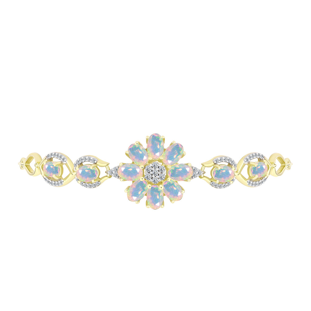 Pulseira de Prata com Banho de Ouro com Opala Welo e Topázio Branco  Contraste: Cabeca de Veado (800)