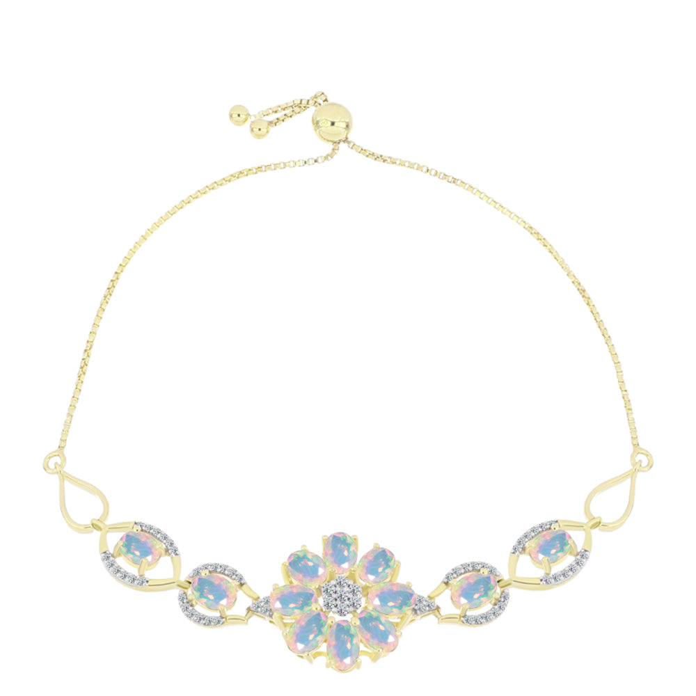 Pulseira de Prata com Banho de Ouro com Opala Welo e Topázio Branco  Contraste: Cabeca de Veado (800)