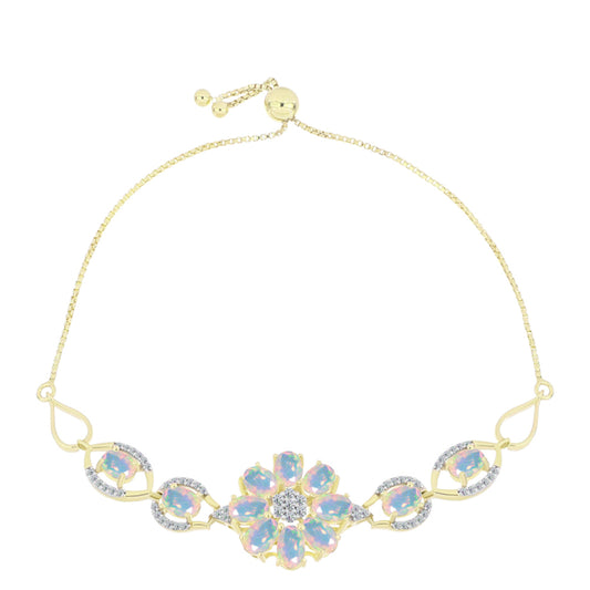 Pulseira de Prata com Banho de Ouro com Opala Welo e Topázio Branco  Contraste: Cabeca de Veado (800)