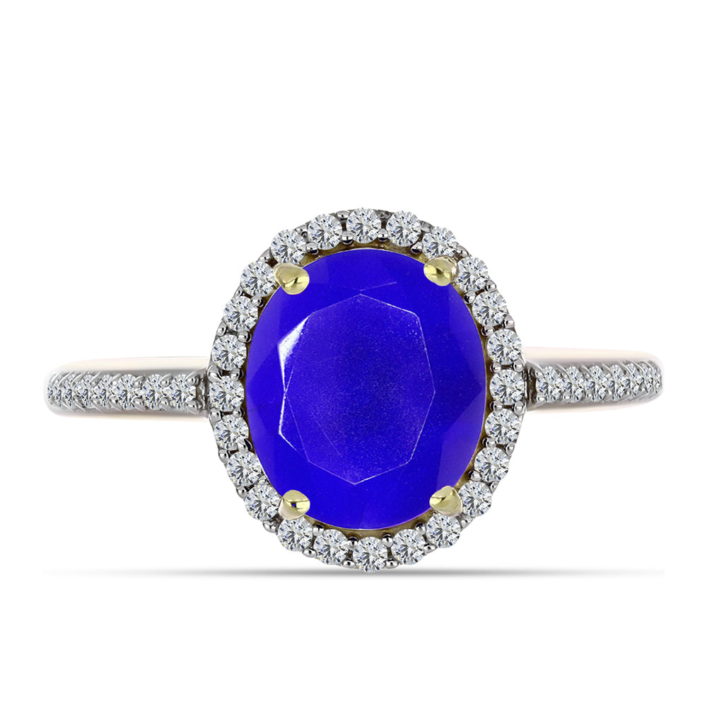 Anel de Prata com Banho de Ouro com Ágata Azul e Topázio Branco