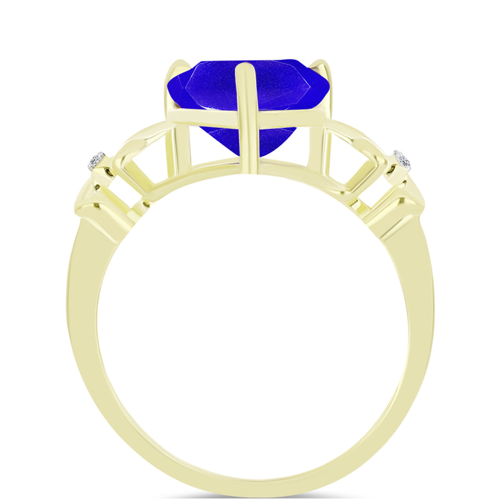 Anel de Prata com Banho de Ouro com Ágata Azul e Topázio Branco  Contraste: Cabeca de Veado (800)