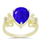 Anel de Prata com Banho de Ouro com Ágata Azul e Topázio Branco  Contraste: Cabeca de Veado (800)