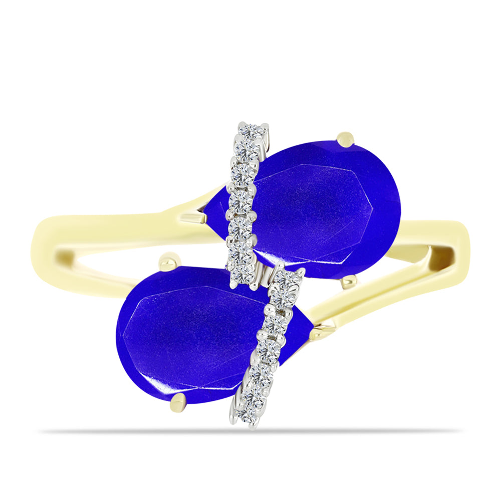 Anel de Prata com Banho de Ouro com Ágata Azul e Topázio Branco  Contraste: Cabeca de Veado (800)