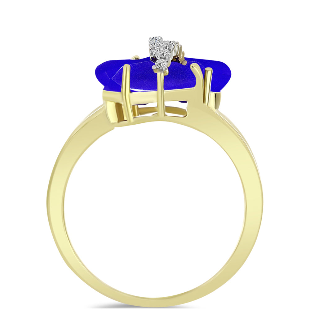 Anel de Prata com Banho de Ouro com Ágata Azul e Topázio Branco  Contraste: Cabeca de Veado (800)
