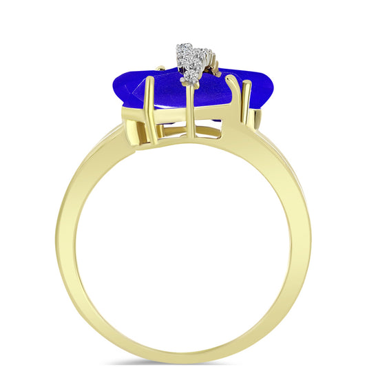 Anel de Prata com Banho de Ouro com Ágata Azul e Topázio Branco  Contraste: Cabeca de Veado (800)