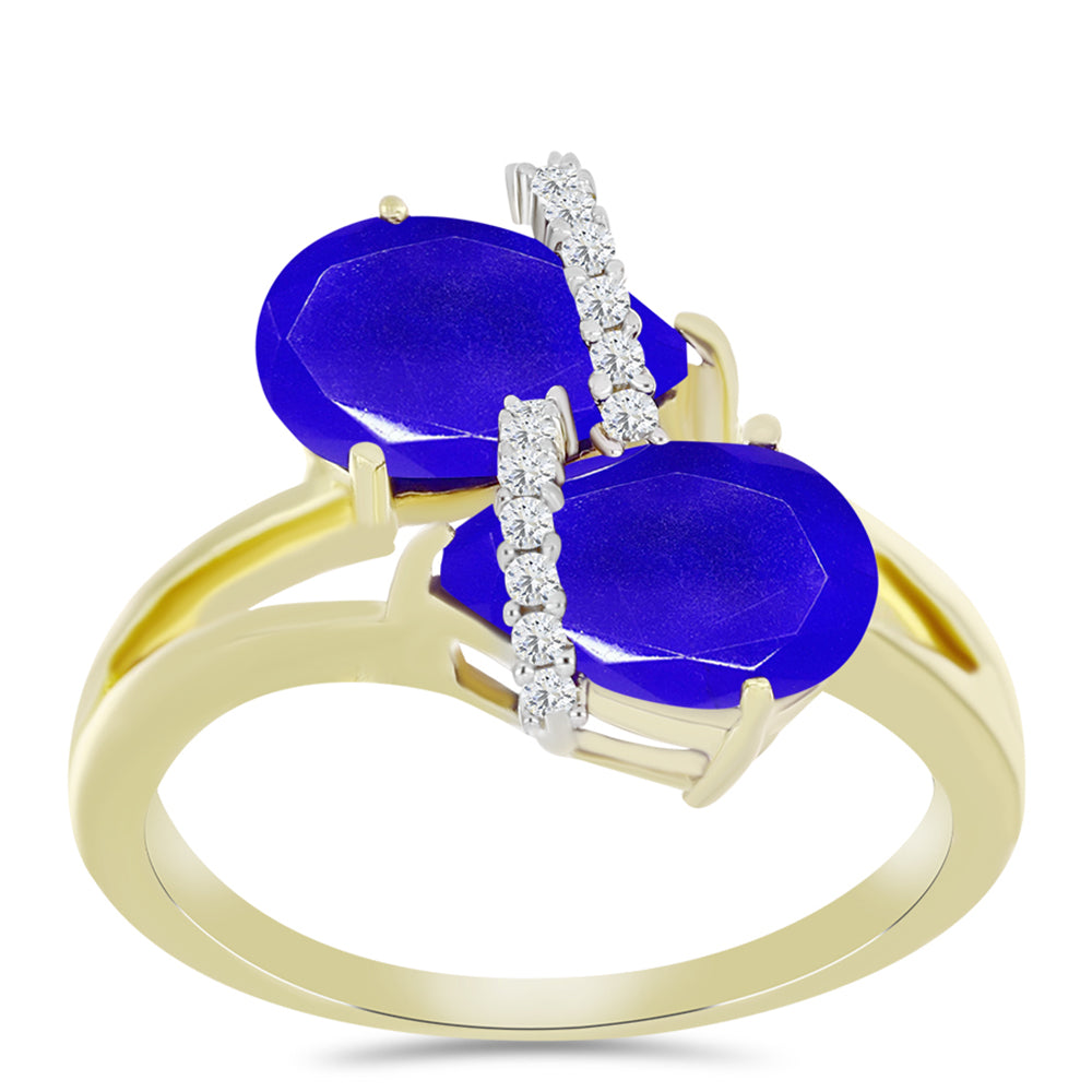 Anel de Prata com Banho de Ouro com Ágata Azul e Topázio Branco  Contraste: Cabeca de Veado (800) 3 