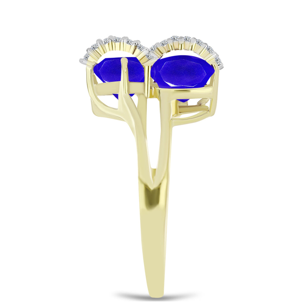 Anel de Prata com Banho de Ouro com Ágata Azul e Topázio Branco  Contraste: Cabeca de Veado (800) 4 
