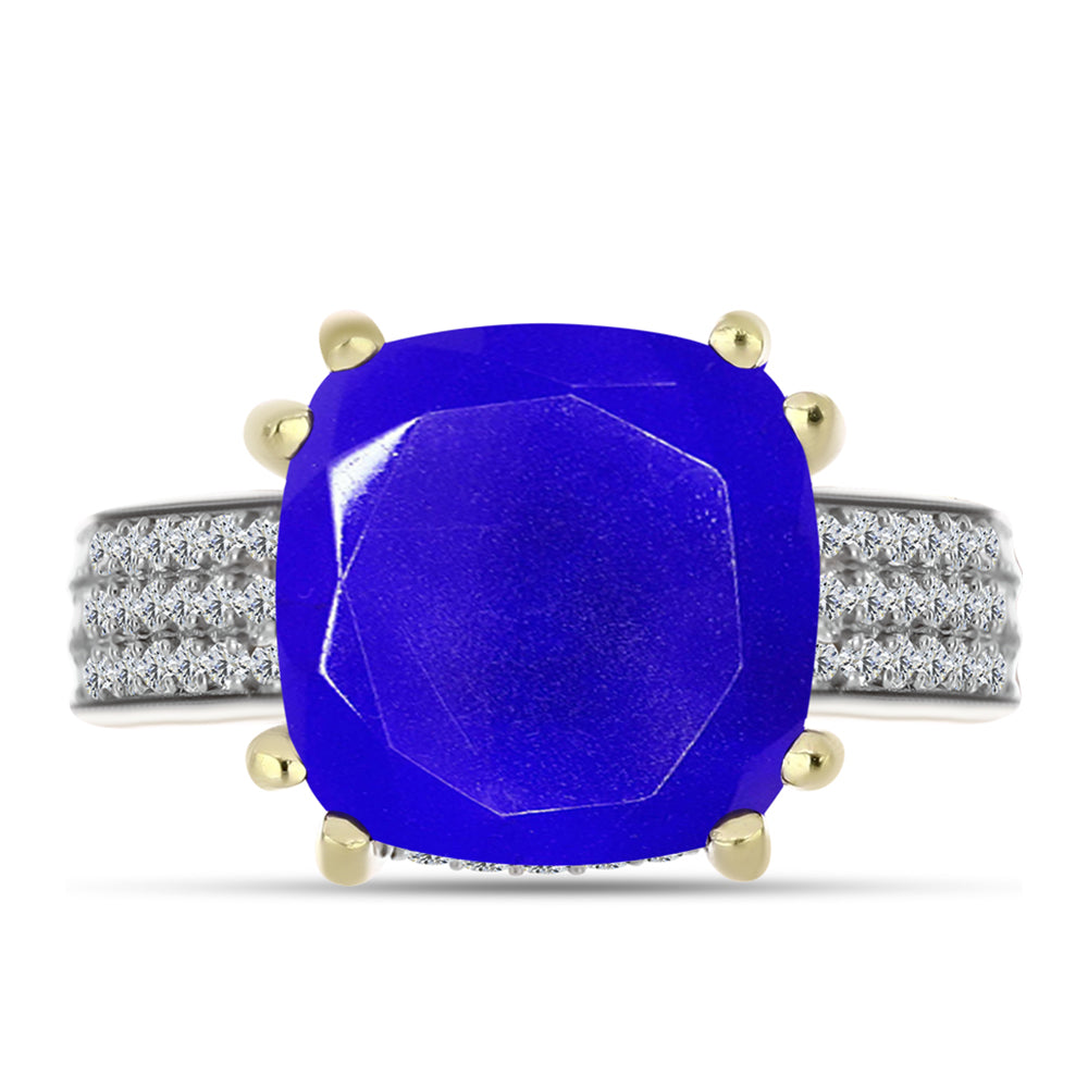 Anel de Prata com Banho de Ouro com Ágata Azul e Topázio Branco  Contraste: Cabeca de Veado (800) 1 