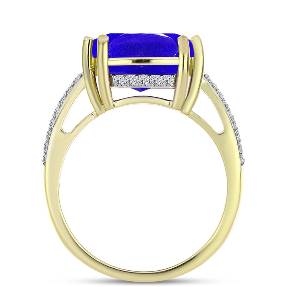 Anel de Prata com Banho de Ouro com Ágata Azul e Topázio Branco  Contraste: Cabeca de Veado (800) 2 
