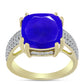 Anel de Prata com Banho de Ouro com Ágata Azul e Topázio Branco  Contraste: Cabeca de Veado (800)