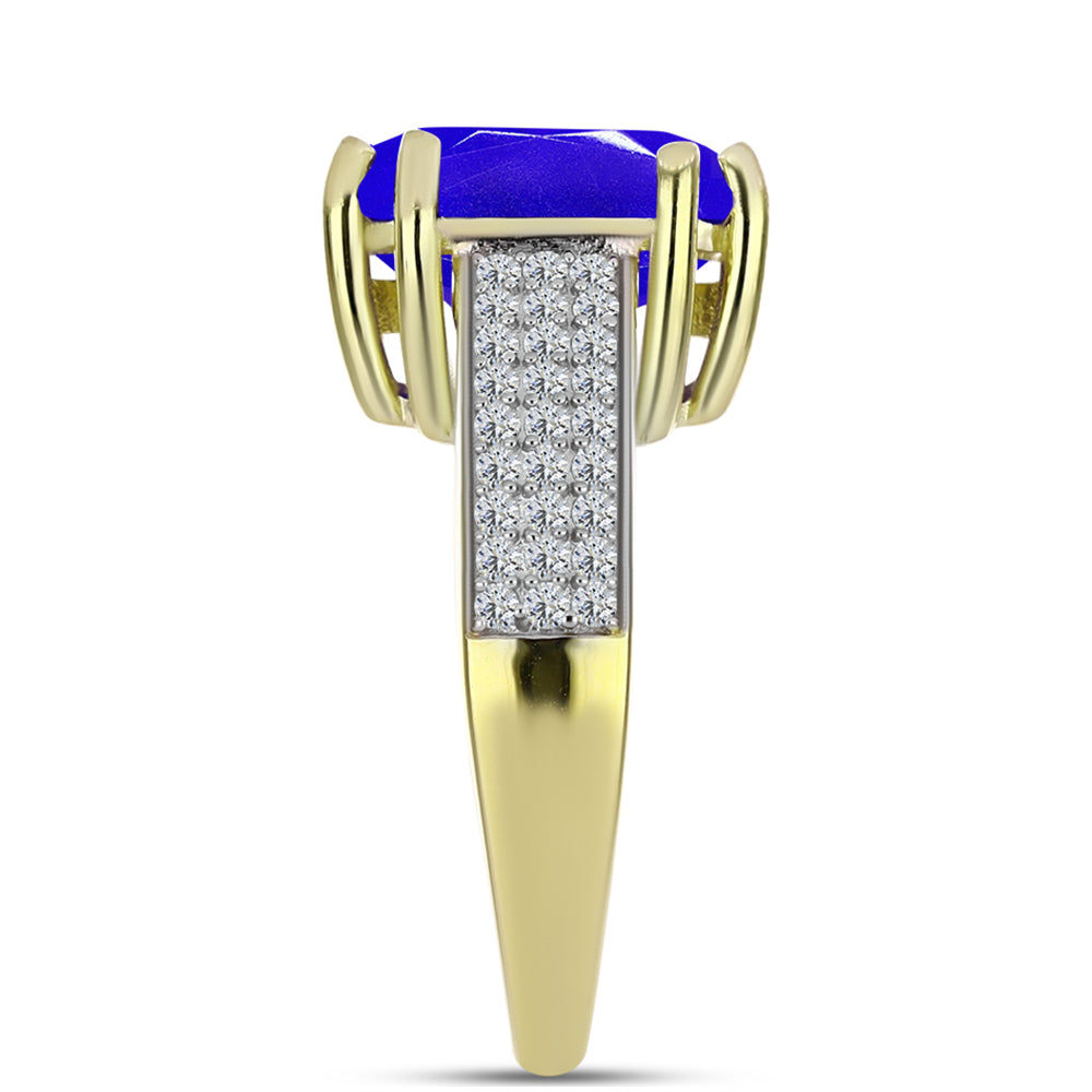 Anel de Prata com Banho de Ouro com Ágata Azul e Topázio Branco  Contraste: Cabeca de Veado (800)