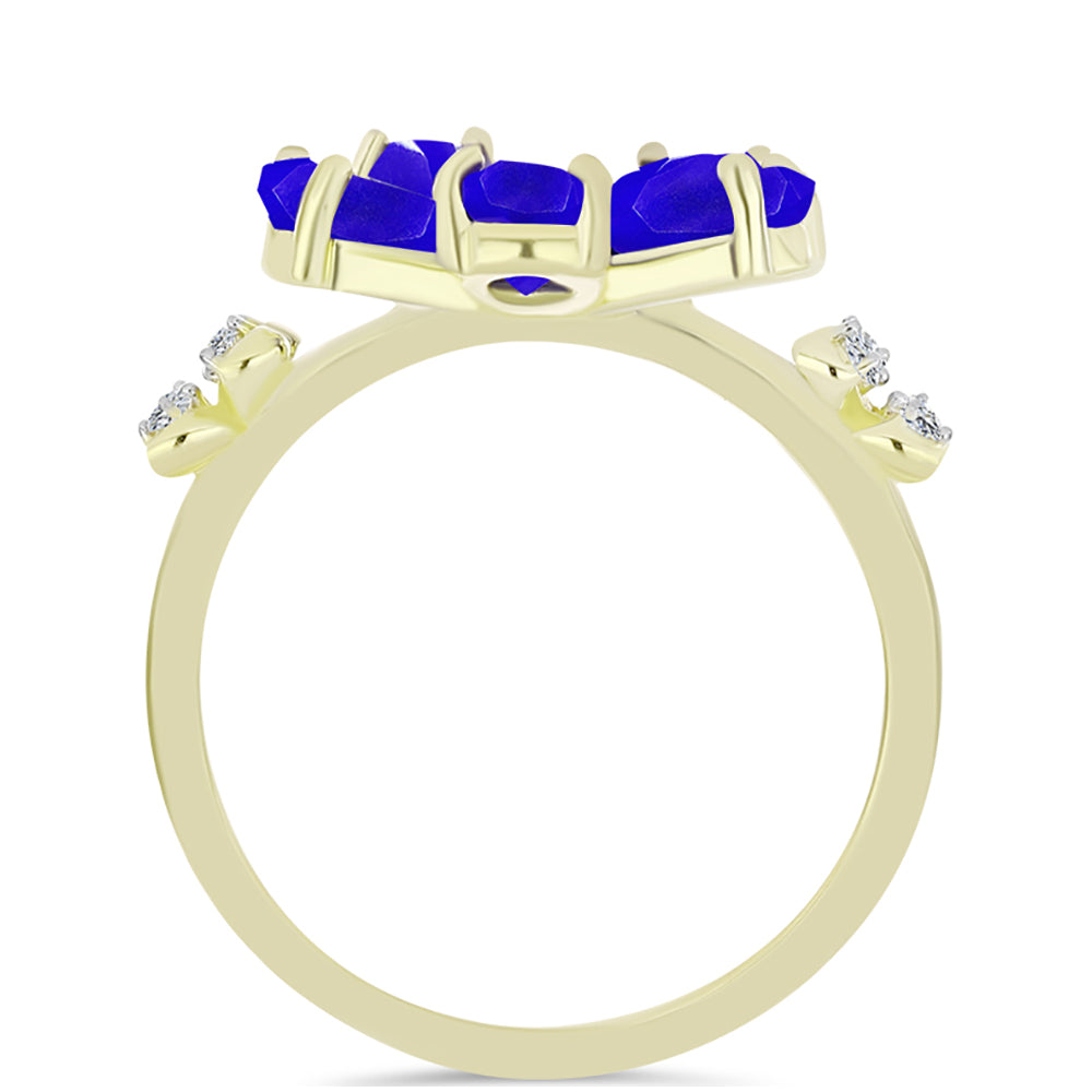 Anel de Prata com Banho de Ouro com Ágata Azul e Topázio Branco  Contraste: Cabeca de Veado (800)