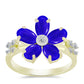 Anel de Prata com Banho de Ouro com Ágata Azul e Topázio Branco  Contraste: Cabeca de Veado (800)