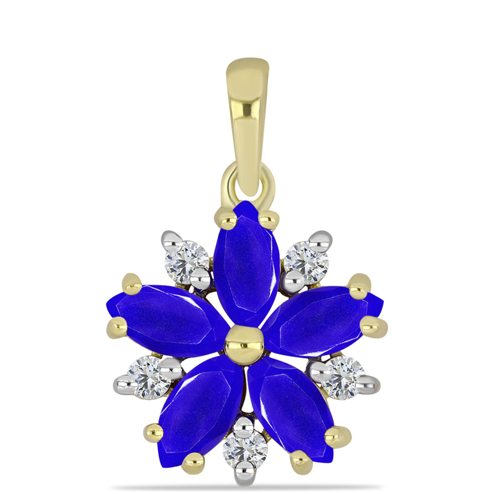 Pendente de Prata com Banho de Ouro com Ágata Azul e Topázio Branco