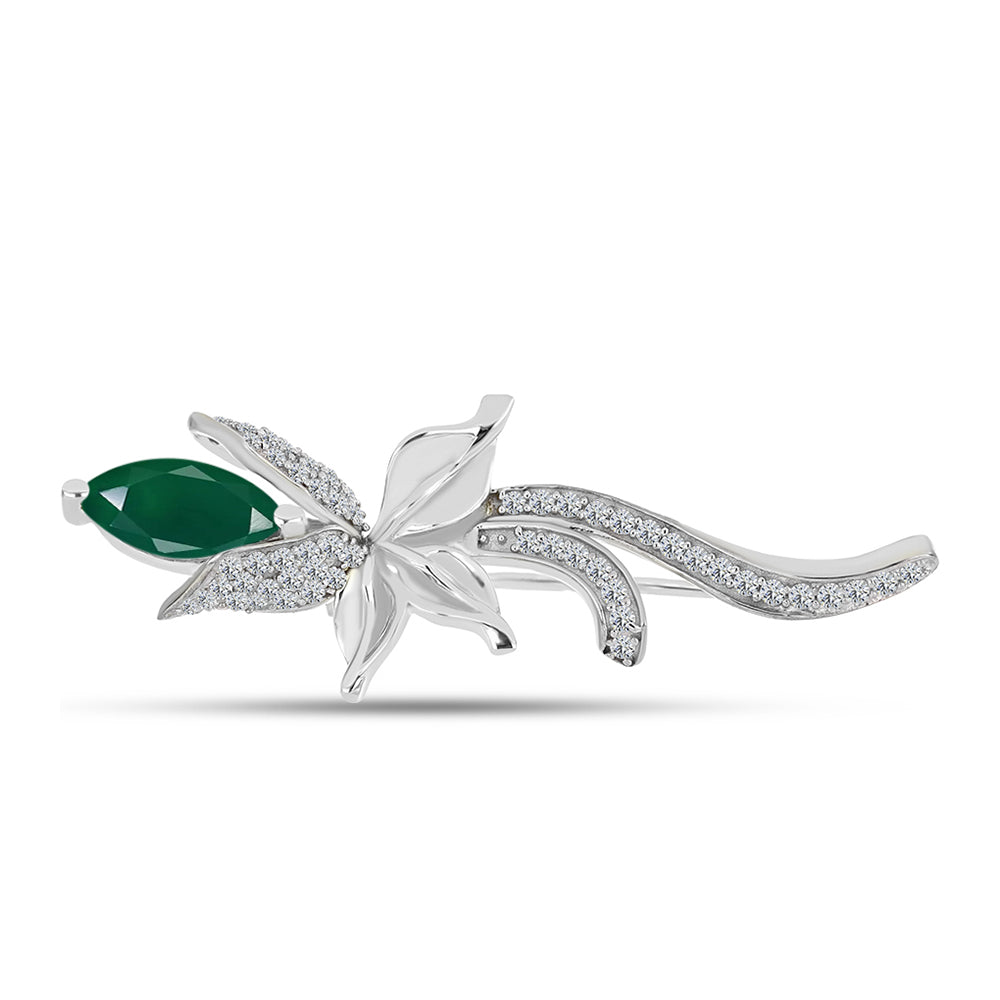 Alfinete de Prata com Calcedônia Verde e Topázio Branco  Contraste: Cabeca de Veado (800)