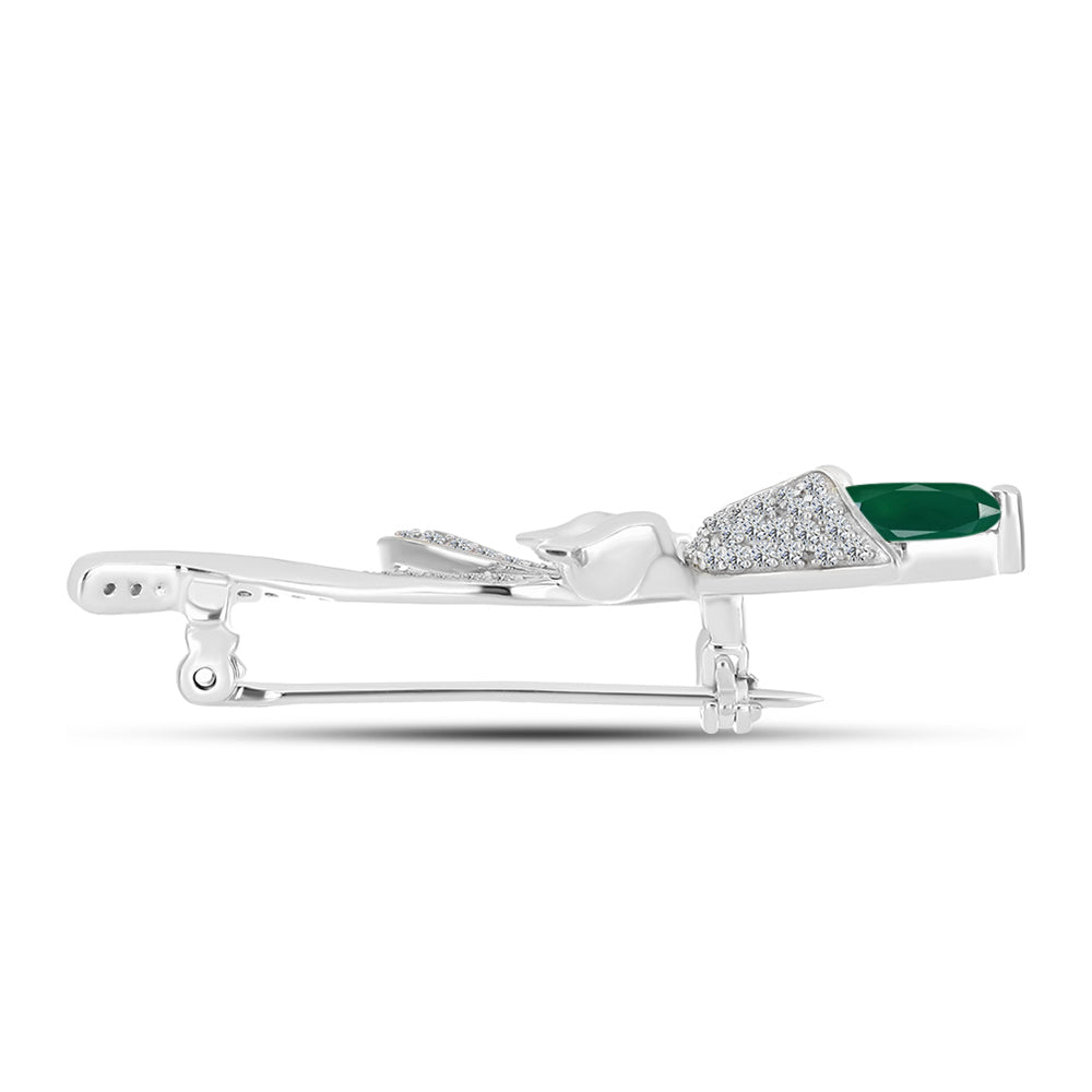 Alfinete de Prata com Calcedônia Verde e Topázio Branco  Contraste: Cabeca de Veado (800)