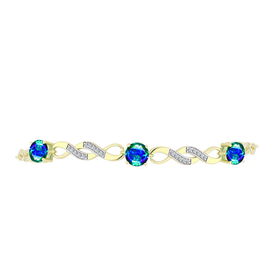 Pulseira de Prata com Banho de Ouro com Quartzo Pavão e Topázio Branco  Contraste: Cabeca de Veado (800)