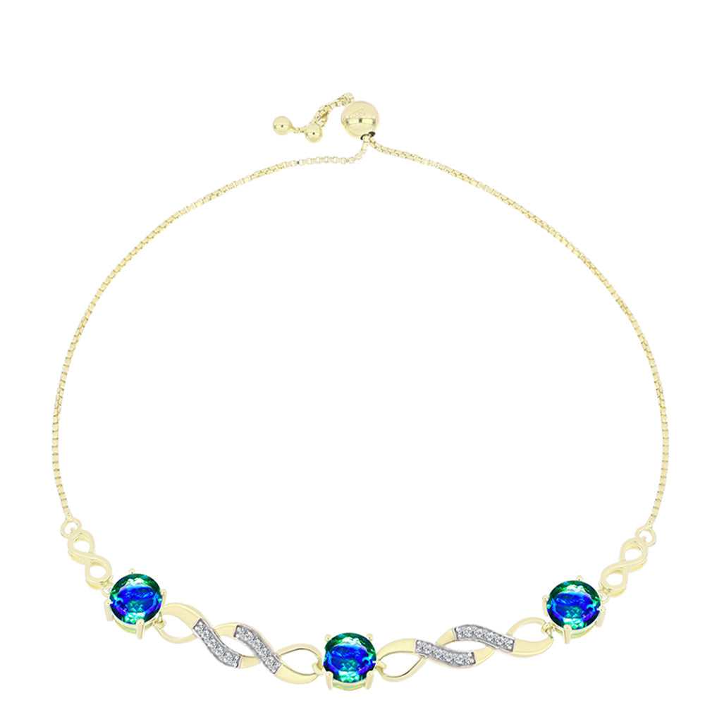 Pulseira de Prata com Banho de Ouro com Quartzo Pavão e Topázio Branco  Contraste: Cabeca de Veado (800) 1 