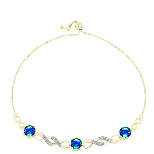 Pulseira de Prata com Banho de Ouro com Quartzo Pavão e Topázio Branco  Contraste: Cabeca de Veado (800)