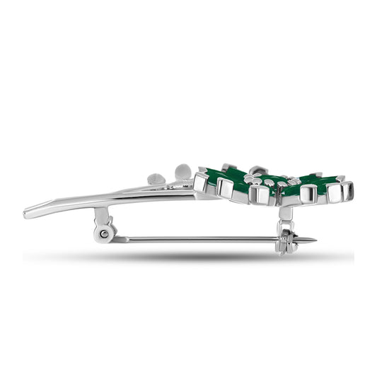 Alfinete de Prata com Calcedônia Verde  Contraste: Cabeca de Veado (800)