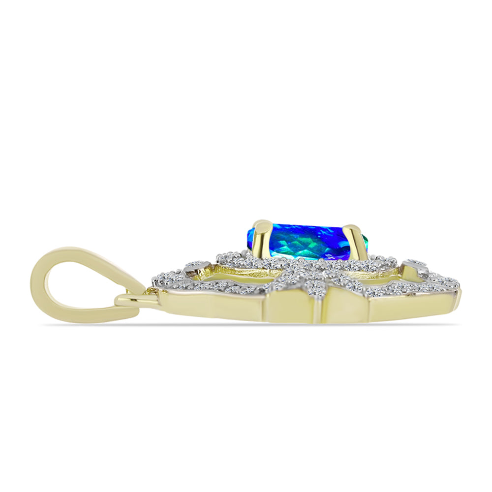 Pendente de Prata com Banho de Ouro com Quartzo Pavão e Topázio Branco