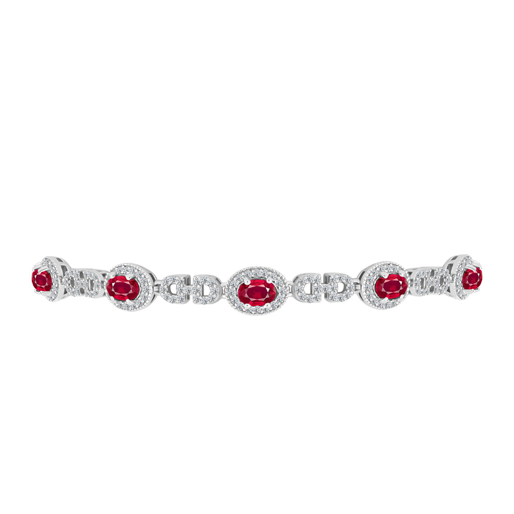 Pulseira de Prata com Rubi de Madagáscar e Topázio Branco  Contraste: Cabeca de Veado (800)