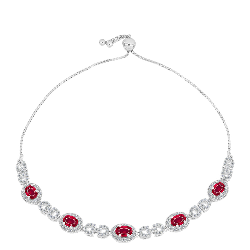Pulseira de Prata com Rubi de Madagáscar e Topázio Branco  Contraste: Cabeca de Veado (800) 1 
