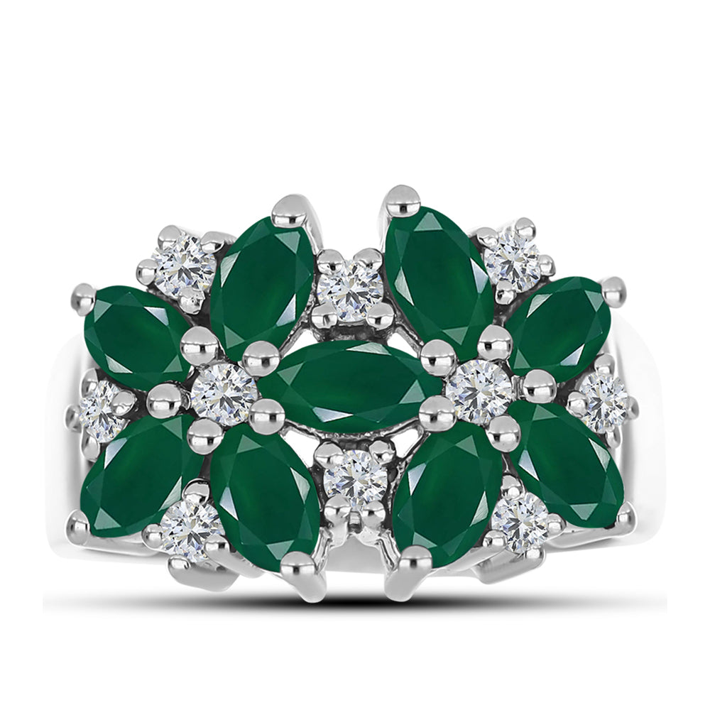 Anel de Prata com Calcedônia Verde e Topázio Branco  Contraste: Cabeca de Veado (800) 1 