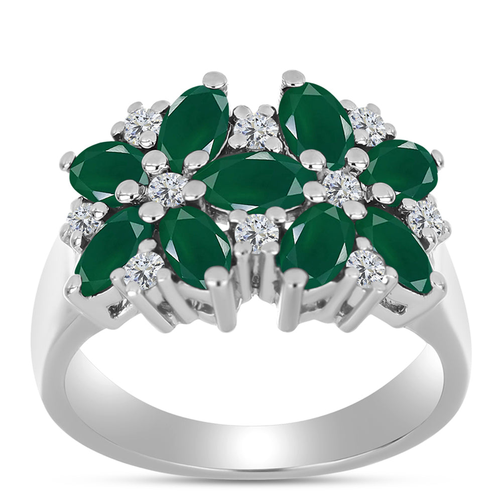 Anel de Prata com Calcedônia Verde e Topázio Branco  Contraste: Cabeca de Veado (800) 3 