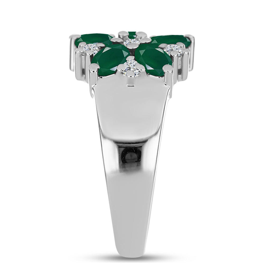 Anel de Prata com Calcedônia Verde e Topázio Branco  Contraste: Cabeca de Veado (800)