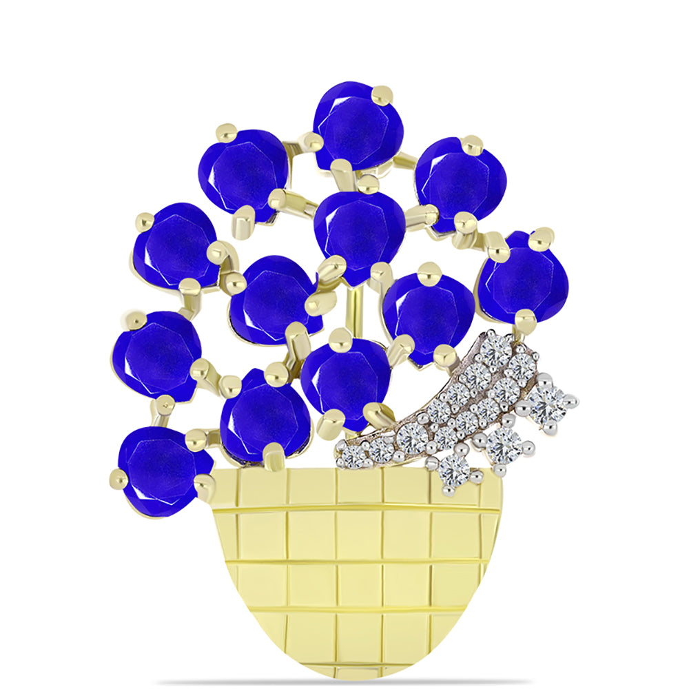 de Prata com Banho de Ouro com Ágata Azul e Topázio Branco  Contraste: Cabeca de Veado (800)