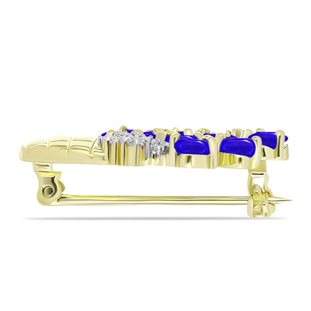 de Prata com Banho de Ouro com Ágata Azul e Topázio Branco  Contraste: Cabeca de Veado (800)