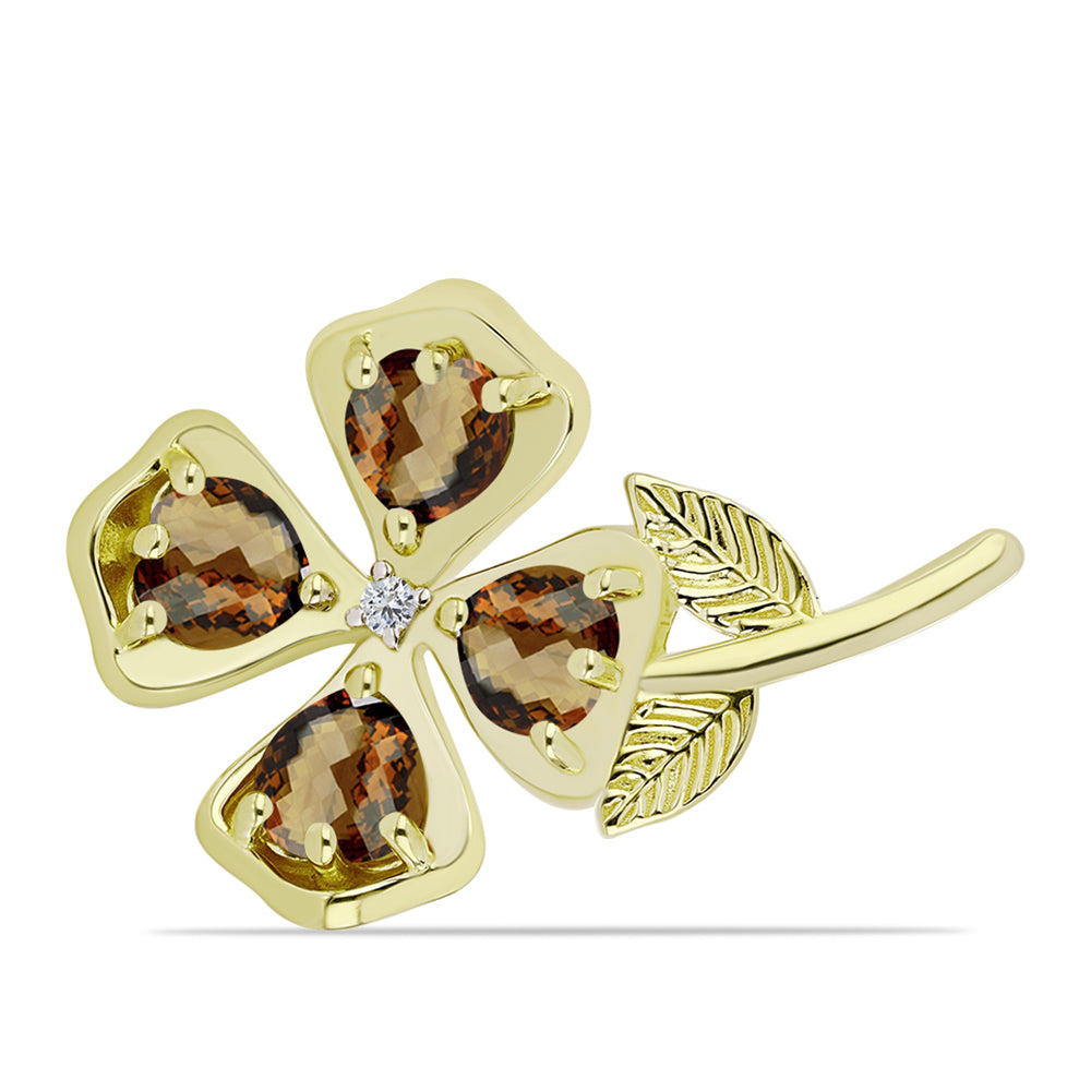 Alfinete de Prata com Banho de Ouro com Quartzo Cognac e Topázio Branco  Contraste: Cabeca de Veado (800) 1 