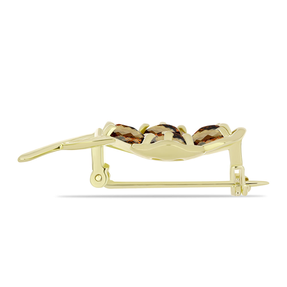 Alfinete de Prata com Banho de Ouro com Quartzo Cognac e Topázio Branco  Contraste: Cabeca de Veado (800) 2 