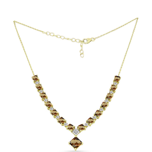 Colar de Prata com Banho de Ouro com Quartzo Cognac e Topázio Branco  Contraste: Cabeca de Veado (800)