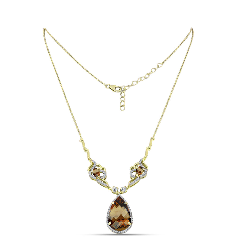 Colar de Prata com Banho de Ouro com Quartzo Cognac e Topázio Branco  Contraste: Cabeca de Veado (800)