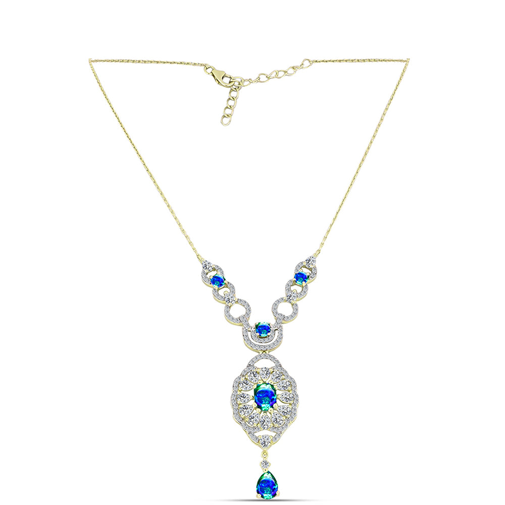 Colar de Prata com Banho de Ouro com Quartzo Pavão e Topázio Branco  Contraste: Cabeca de Veado (800) 1 