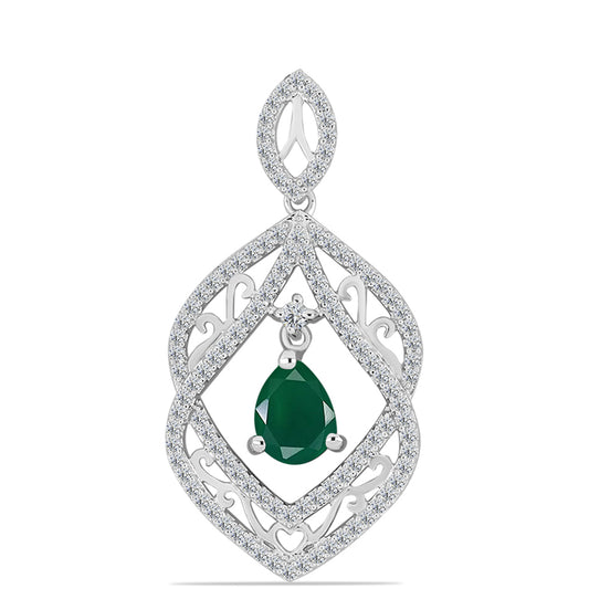 Pendente de Prata com Calcedônia Verde e Topázio Branco