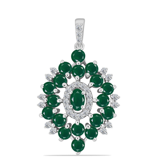 Pendente de Prata com Calcedônia Verde e Topázio Branco