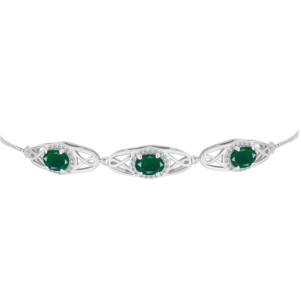 Pulseira de Prata com Ágata Verde de Spruce Pine e Topázio Branco  Contraste: Cabeca de Veado (800) 2 