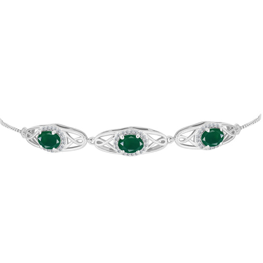 Pulseira de Prata com Ágata Verde de Spruce Pine e Topázio Branco  Contraste: Cabeca de Veado (800)